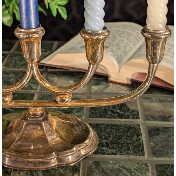 Vintage Five Light Silver Plate Menorah Candelabra, Yahrzeit, Sabbath, Kabbalah - Picture 5 of 8